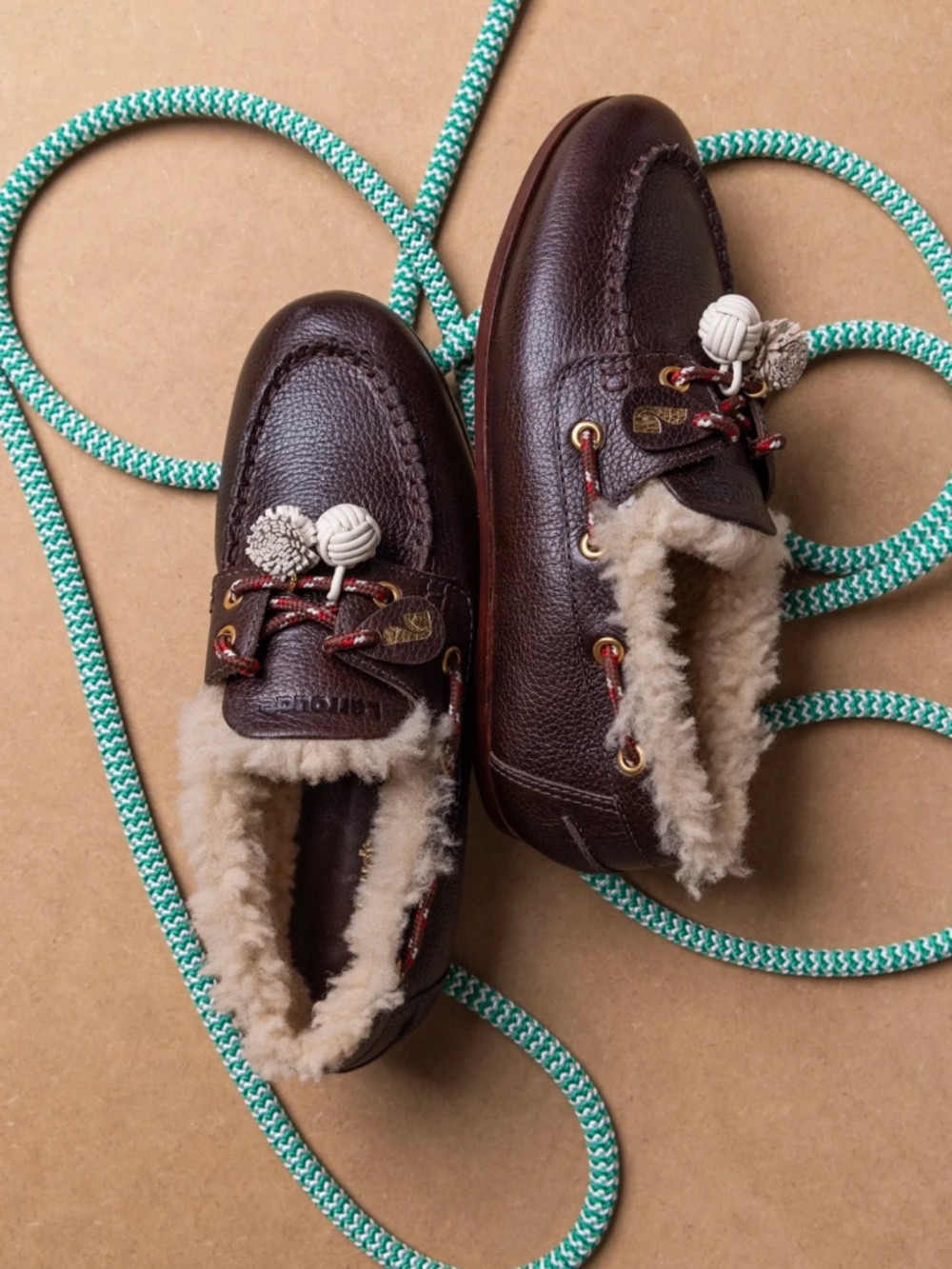 Larroude Cyprus Boat Shoe In Brown Leather and Natural Shearling women's 7.5